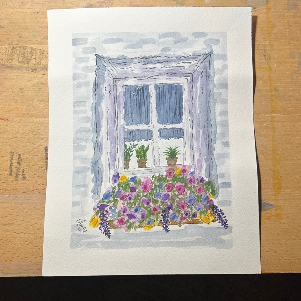 Floral Window Watercolor Art